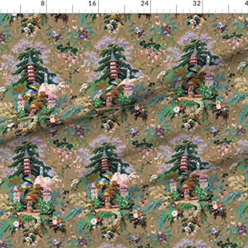 Spoonflower Fabric - Chinoiserie Faded Asian Toile Antique Spring ...