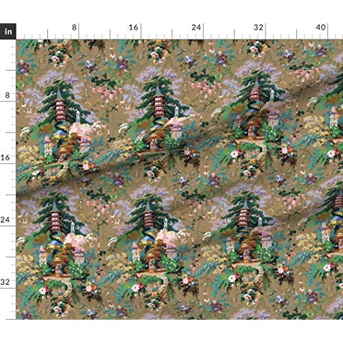 Spoonflower Fabric - Chinoiserie Faded Asian Toile Antique Spring ...