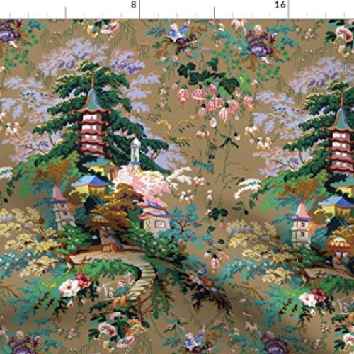 Spoonflower Fabric - Chinoiserie Faded Asian Toile Antique Spring ...