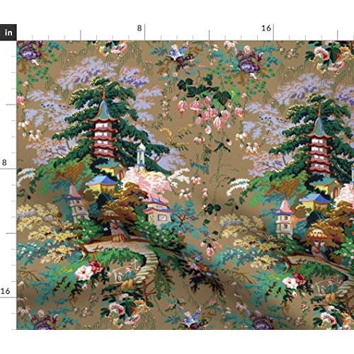 Spoonflower Fabric - Chinoiserie Faded Asian Toile Antique Spring ...