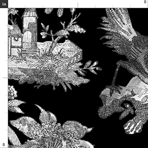 Spoonflower Fabric - Chinoiserie Toile Black White Asian Modern Ch...