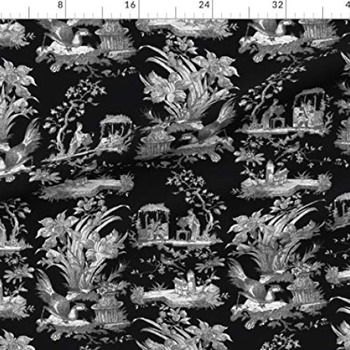 Spoonflower Fabric - Chinoiserie Toile Black White Asian Modern Ch...