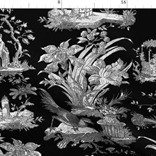 Spoonflower Fabric - Chinoiserie Toile Black White Asian Modern Ch...