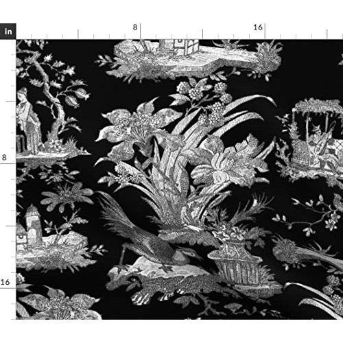 Spoonflower Fabric - Chinoiserie Toile Black White Asian Modern Ch...