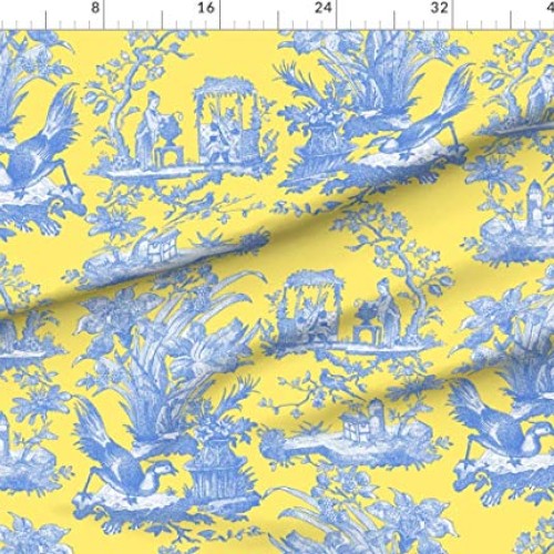 Spoonflower Fabric - Chinoiserie Toile Lemon Yellow Asian Printed ...