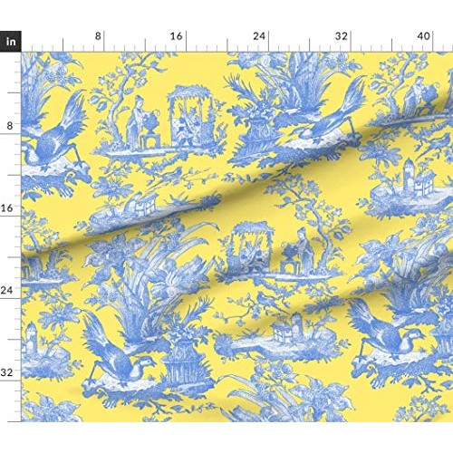 Spoonflower Fabric - Chinoiserie Toile Lemon Yellow Asian Printed ...