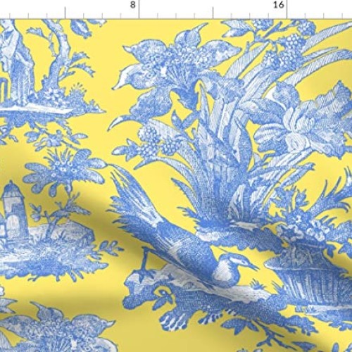 Spoonflower Fabric - Chinoiserie Toile Lemon Yellow Asian Printed ...