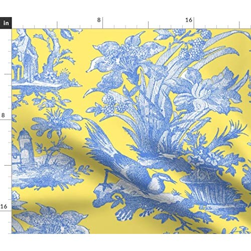 Spoonflower Fabric - Chinoiserie Toile Lemon Yellow Asian Printed ...