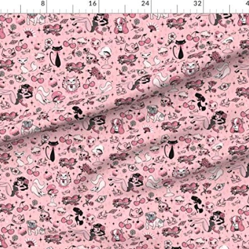 Spoonflower Fabric - Classic Pattern Pink Medium Rockabilly Retro ...