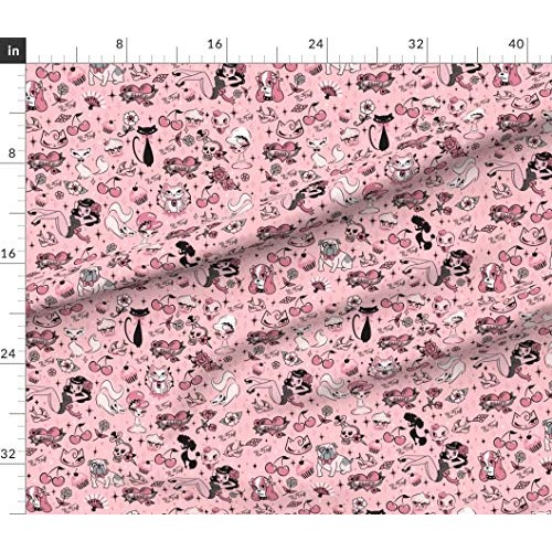 Spoonflower Fabric - Classic Pattern Pink Medium Rockabilly Retro ...
