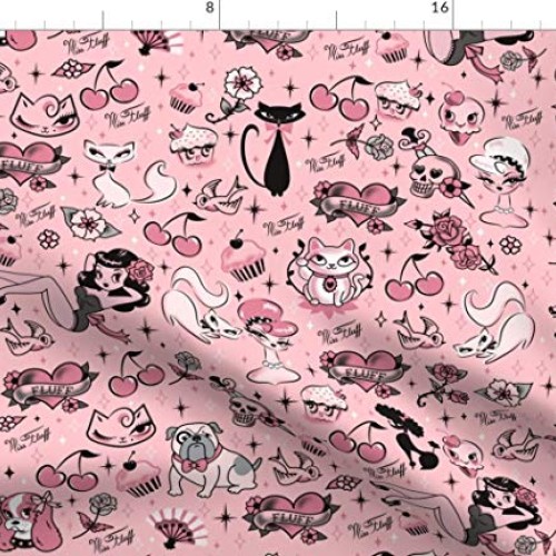 Spoonflower Fabric - Classic Pattern Pink Medium Rockabilly Retro ...