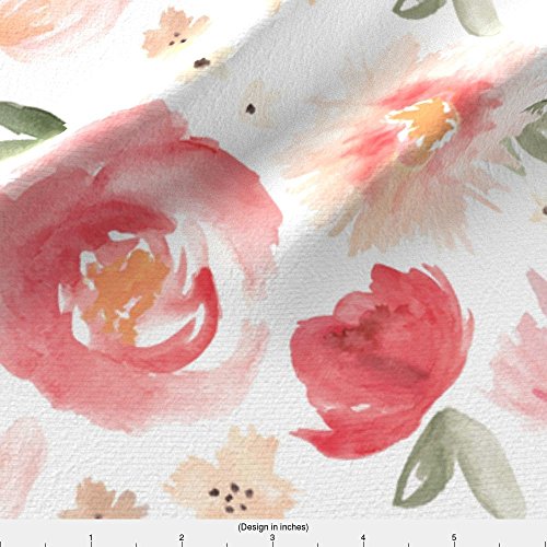 Spoonflower Fabric - Coral, Flower, Peony, Garden, Peach, Watercol...
