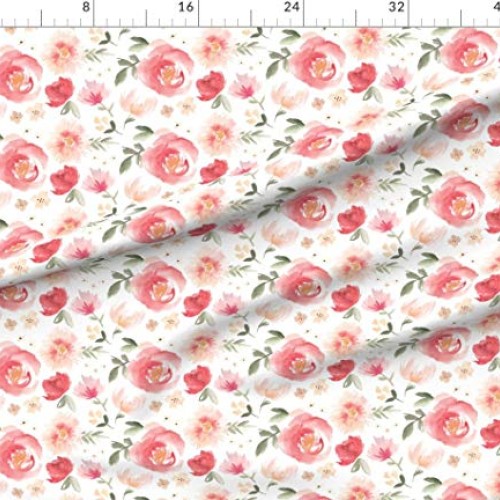 Spoonflower Fabric - Coral, Flower, Peony, Garden, Peach, Watercol...