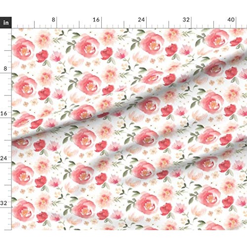 Spoonflower Fabric - Coral, Flower, Peony, Garden, Peach, Watercol...