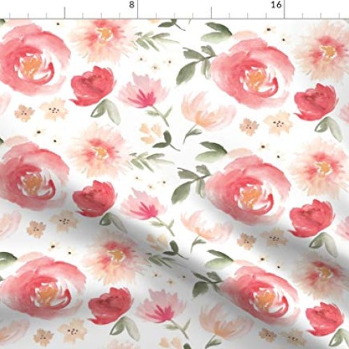 Spoonflower Fabric - Coral, Flower, Peony, Garden, Peach, Watercol...