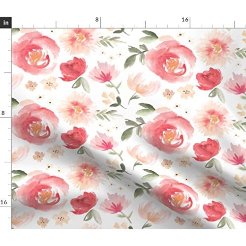 Spoonflower Fabric - Coral, Flower, Peony, Garden, Peach, Watercol...