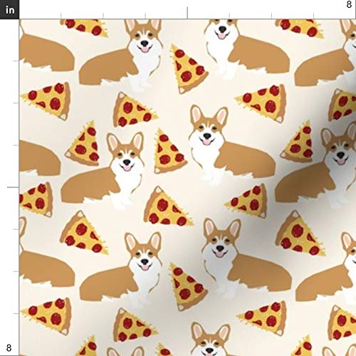 Spoonflower Fabric - Corgi Pizza Cream Cute Funny Novelty Pet Corg...
