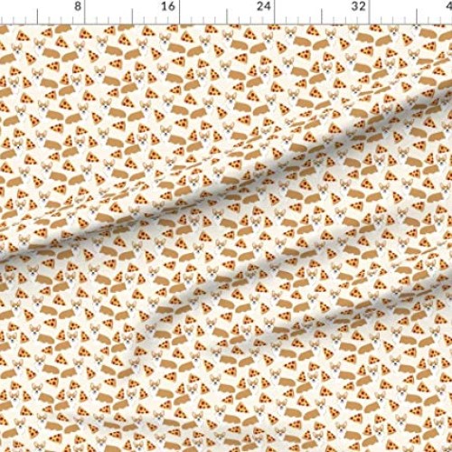 Spoonflower Fabric - Corgi Pizza Cream Cute Funny Novelty Pet Corg...