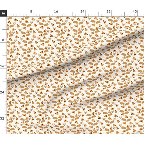 Spoonflower Fabric - Corgi Pizza Cream Cute Funny Novelty Pet Corg...