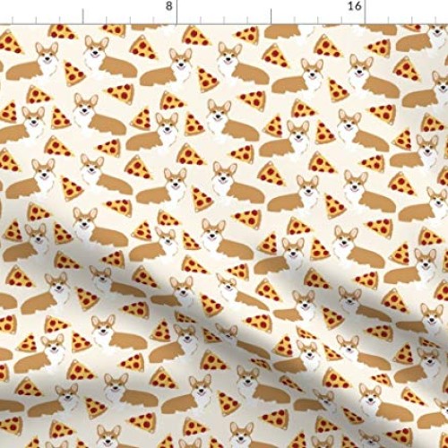 Spoonflower Fabric - Corgi Pizza Cream Cute Funny Novelty Pet Corg...
