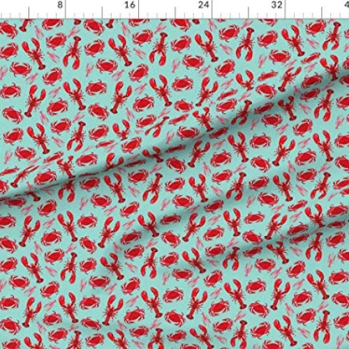 Spoonflower Fabric - Crab Lobsters Mint Crabs Ocean Nautical Prepp...