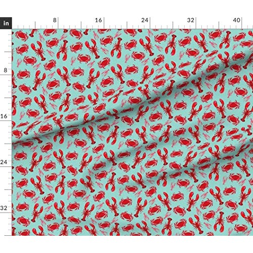 Spoonflower Fabric - Crab Lobsters Mint Crabs Ocean Nautical Prepp...