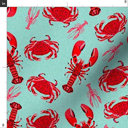 Spoonflower Fabric - Crab Lobsters Mint Crabs Ocean Nautical Prepp...