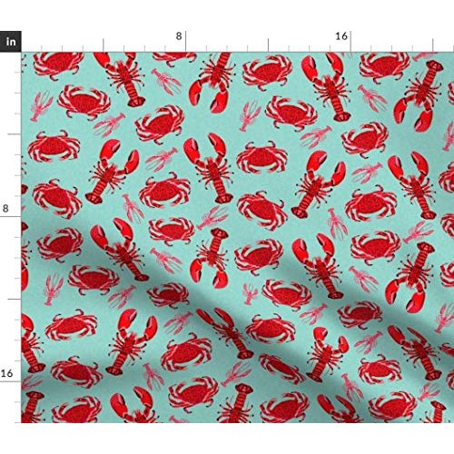 Spoonflower Fabric - Crab Lobsters Mint Crabs Ocean Nautical Prepp...