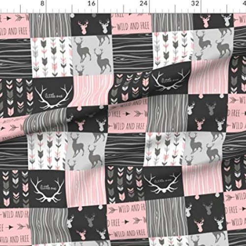 Spoonflower Fabric - Deer, Pink, Wholecloth, Cheater Quilt Top, Bl...