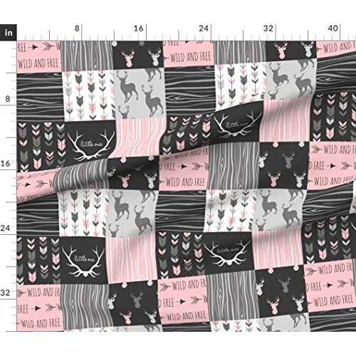 Spoonflower Fabric - Deer, Pink, Wholecloth, Cheater Quilt Top, Bl...