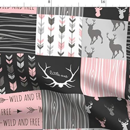 Spoonflower Fabric - Deer, Pink, Wholecloth, Cheater Quilt Top, Bl...