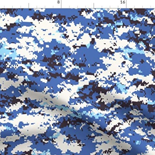 Spoonflower Fabric - Digital Blue Camo Camouflage Abstract Printed...