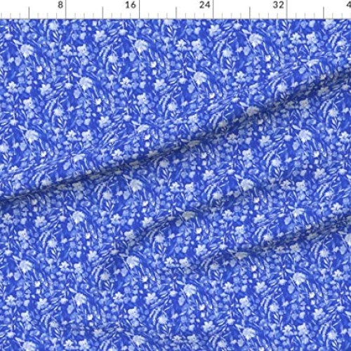 Spoonflower Fabric - Floral Cobalt Blue Asian Flowers Chinese Chin...