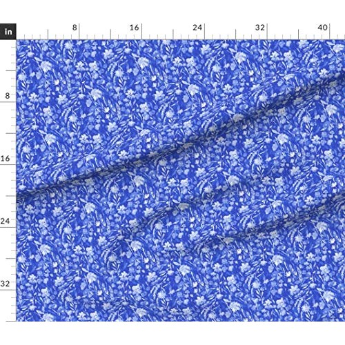 Spoonflower Fabric - Floral Cobalt Blue Asian Flowers Chinese Chin...