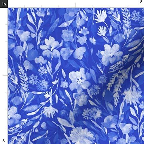 Spoonflower Fabric - Floral Cobalt Blue Asian Flowers Chinese Chin...