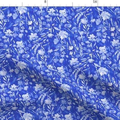 Spoonflower Fabric - Floral Cobalt Blue Asian Flowers Chinese Chin...