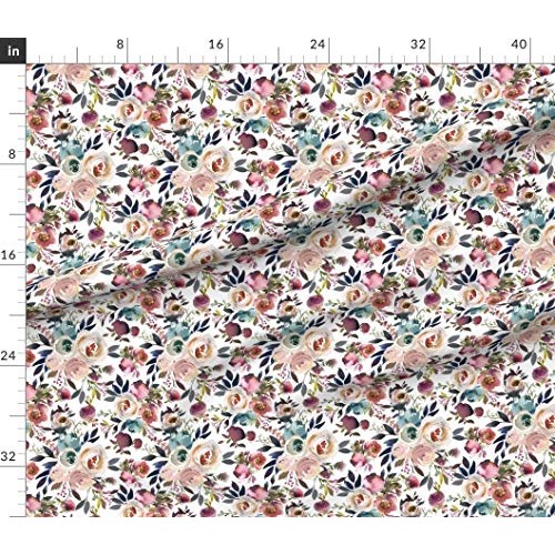Spoonflower Fabric - Floral Dusty Winter Turquoise Watercolor Flow...