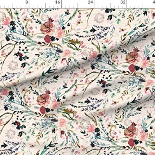 Spoonflower Fabric - Floral Fable, Blush, Beige, Bohemian, Vintage...