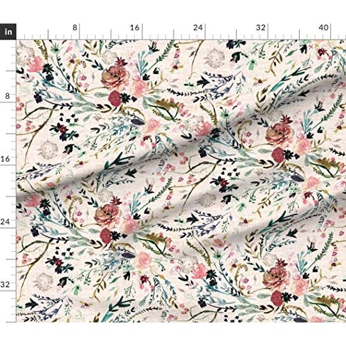 Spoonflower Fabric - Floral Fable, Blush, Beige, Bohemian, Vintage...