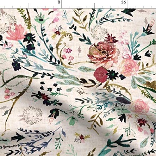 Spoonflower Fabric - Floral Fable, Blush, Beige, Bohemian, Vintage...