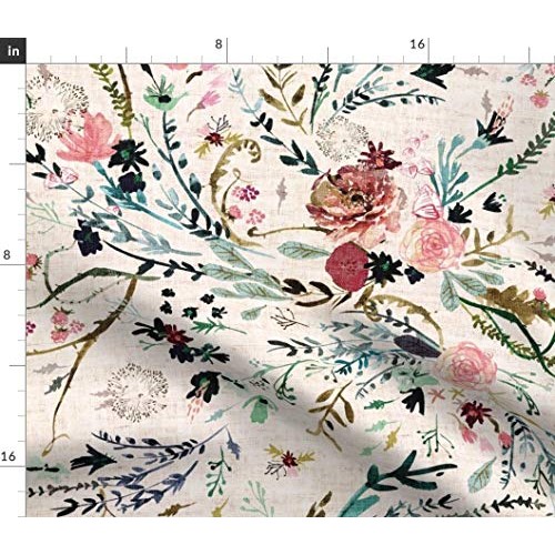 Spoonflower Fabric - Floral Fable, Blush, Beige, Bohemian, Vintage...
