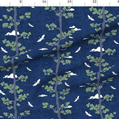 Spoonflower Fabric - Forest Crane Indigo Japanese Print Bird Tree ...