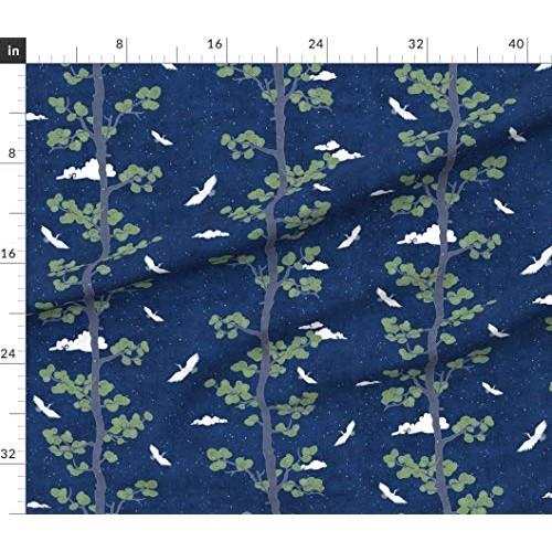 Spoonflower Fabric - Forest Crane Indigo Japanese Print Bird Tree ...