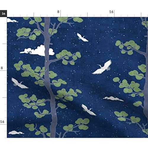 Spoonflower Fabric - Forest Crane Indigo Japanese Print Bird Tree ...