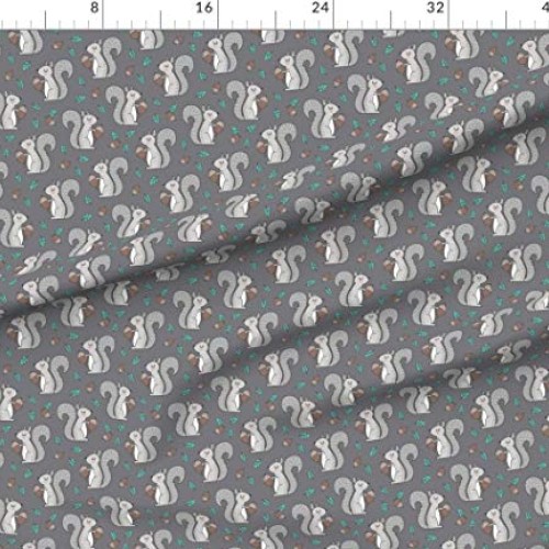 Spoonflower Fabric - Forest Squirrel Squirrels Leaves & Acorn Autu...