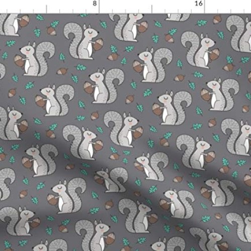 Spoonflower Fabric - Forest Squirrel Squirrels Leaves & Acorn Autu...