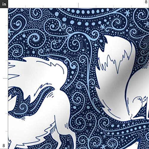 Spoonflower Fabric - Foxes Winter Arctic Fox Print Holidays Blue D...