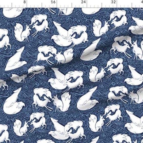 Spoonflower Fabric - Foxes Winter Arctic Fox Print Holidays Blue D...
