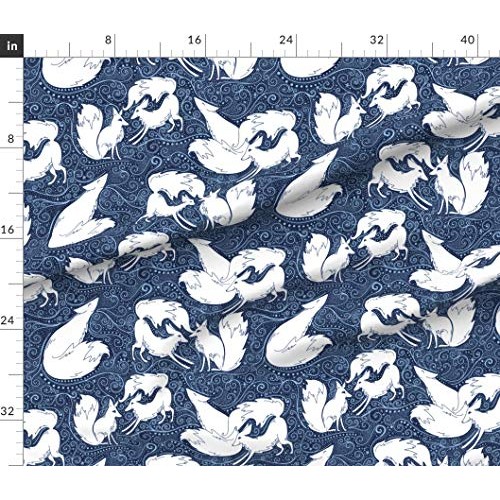 Spoonflower Fabric - Foxes Winter Arctic Fox Print Holidays Blue D...