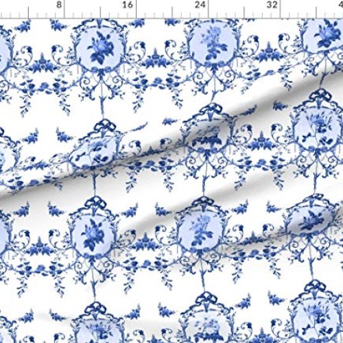 Spoonflower Fabric - French Toile Roses Vintage Flowers Floral Far...